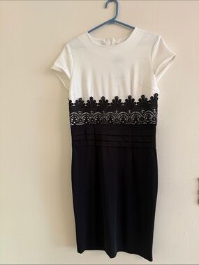 Favolook Black and White Lace-Trim Midi Sheath Dress Size XL
